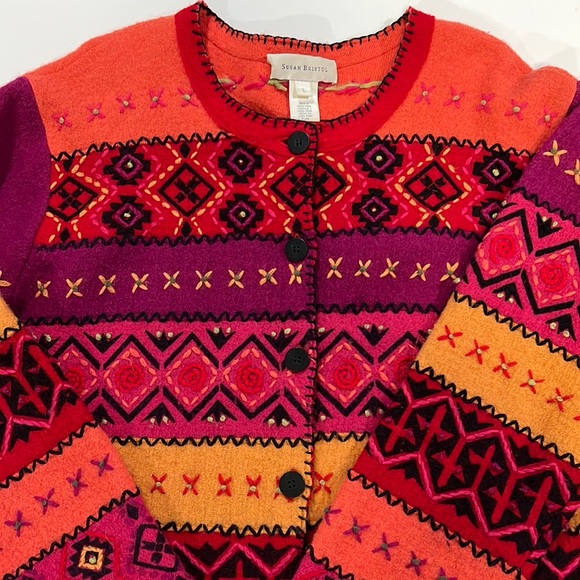 Susan Bristol Sweaters - Susan Bristol - L, wool sweater coat/cardigan, southwest style